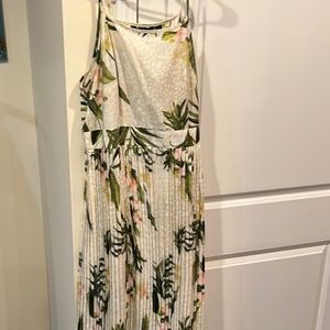 Mlle Gabrielle White Floral Maxi Dress with Green and Pink Leaves